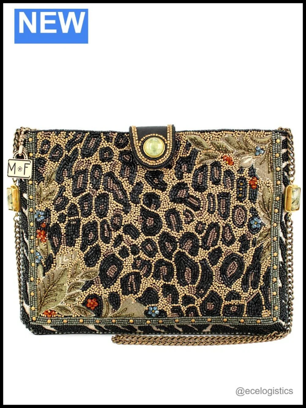 Beaded Crossbody Bag with Gemstone Chain Strap